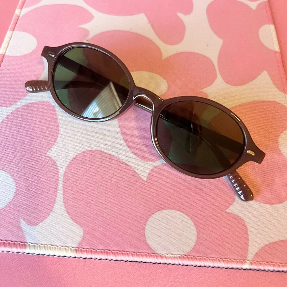 Mocha Brown Frame Green Lens Oval Sunglasses